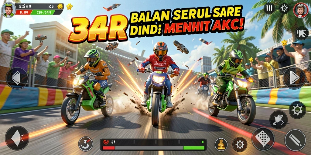 Screenshot gameplay Racing 34R menampilkan aksi balapan mendebarkan.