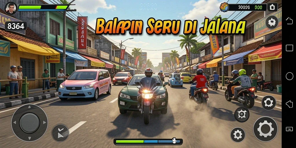 Gameplay Racing seru dengan lintasan menantang dan mobil kustom.