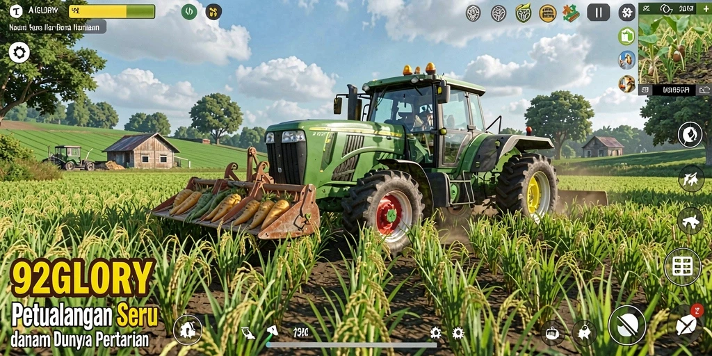 Screenshot gameplay 92GLORY menampilkan petualangan bertani yang seru.