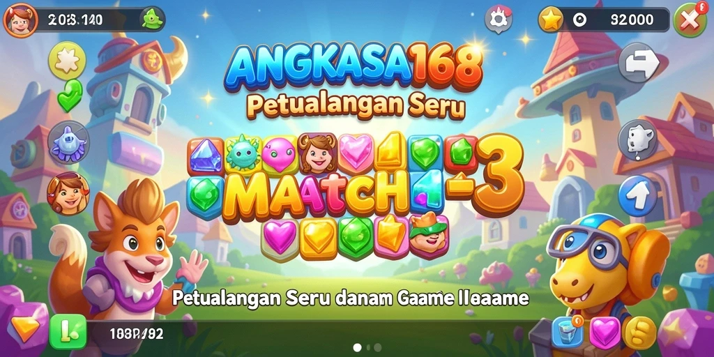 Tangkapan layar gameplay ANGKASA168 yang menampilkan aksi Match-3 yang seru.