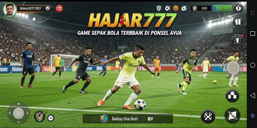 Tampilan gameplay HAJAR777 yang seru saat bertanding di lapangan sepak bola.