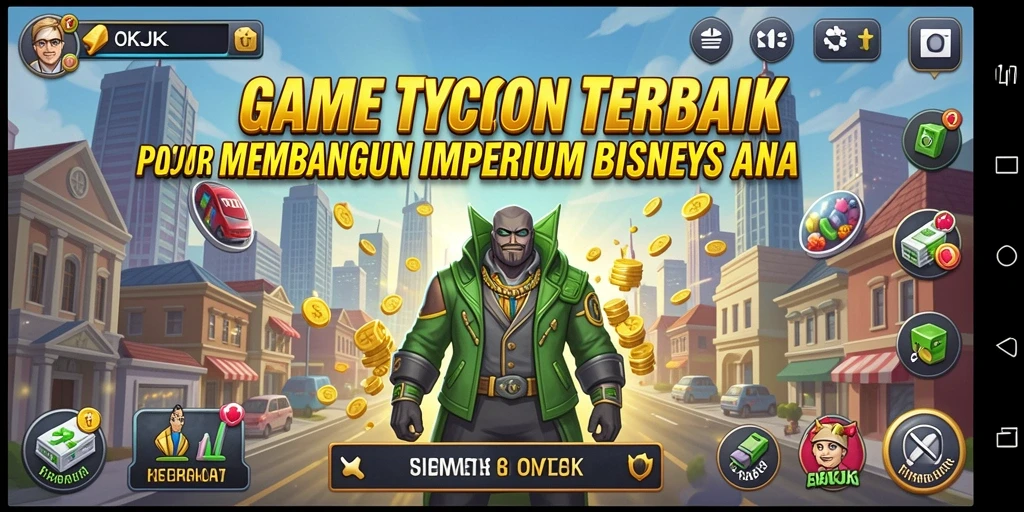 Tampilan gameplay OKJK yang menarik dengan strategi bisnis yang mendalam.